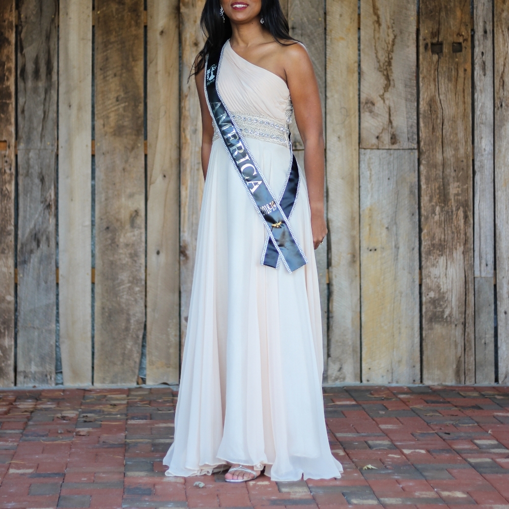 Camille LaVie one shoulder gown